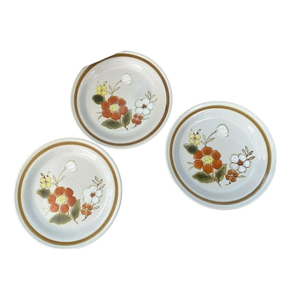 3 Mountain Wood Collection Stoneware "Trellis Blossom" Plates Made in Japan 6 in